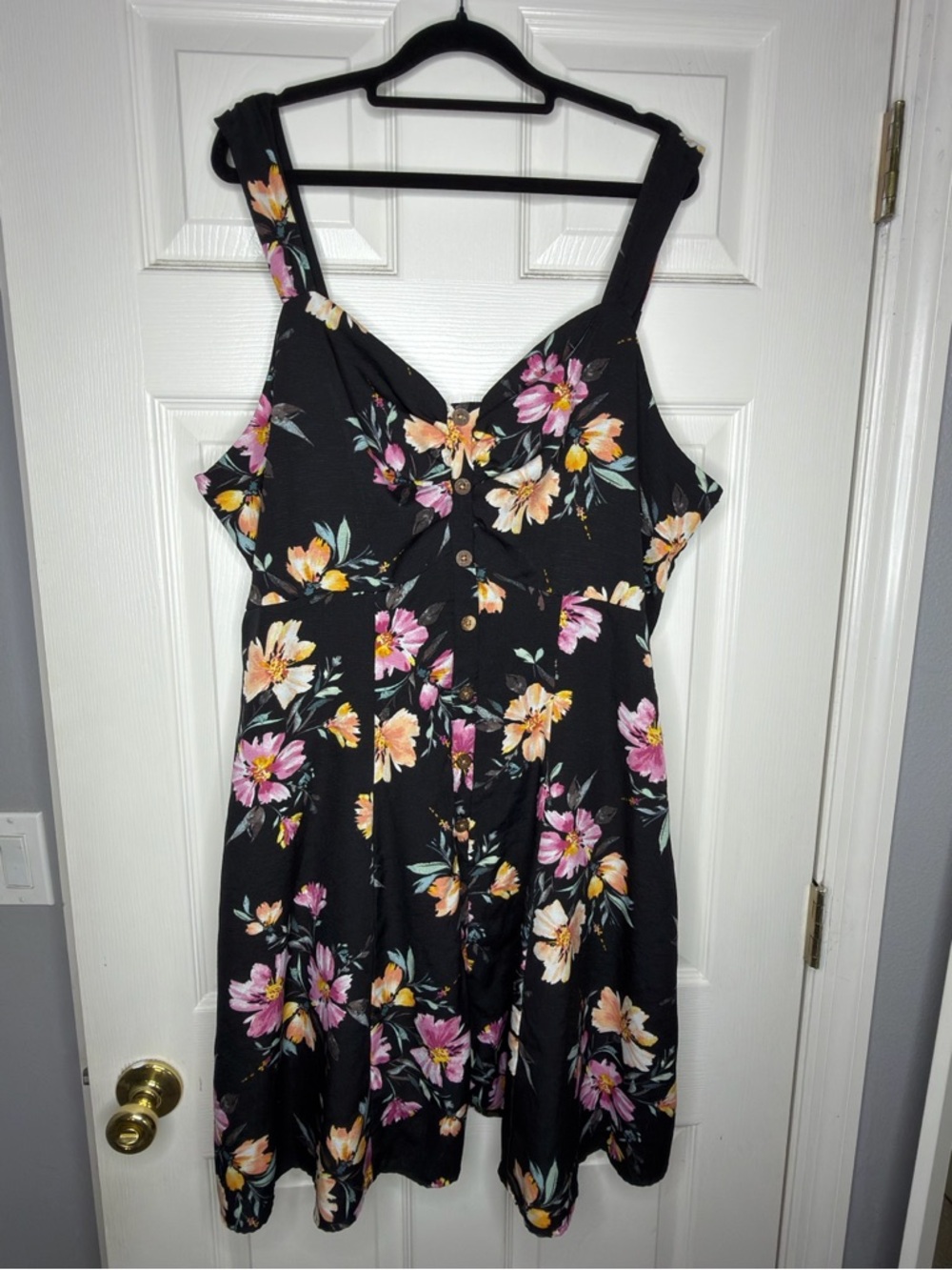 Girly Spring Garden Floral Dark Romantic Black fit and flare Sundress Women’s 2x